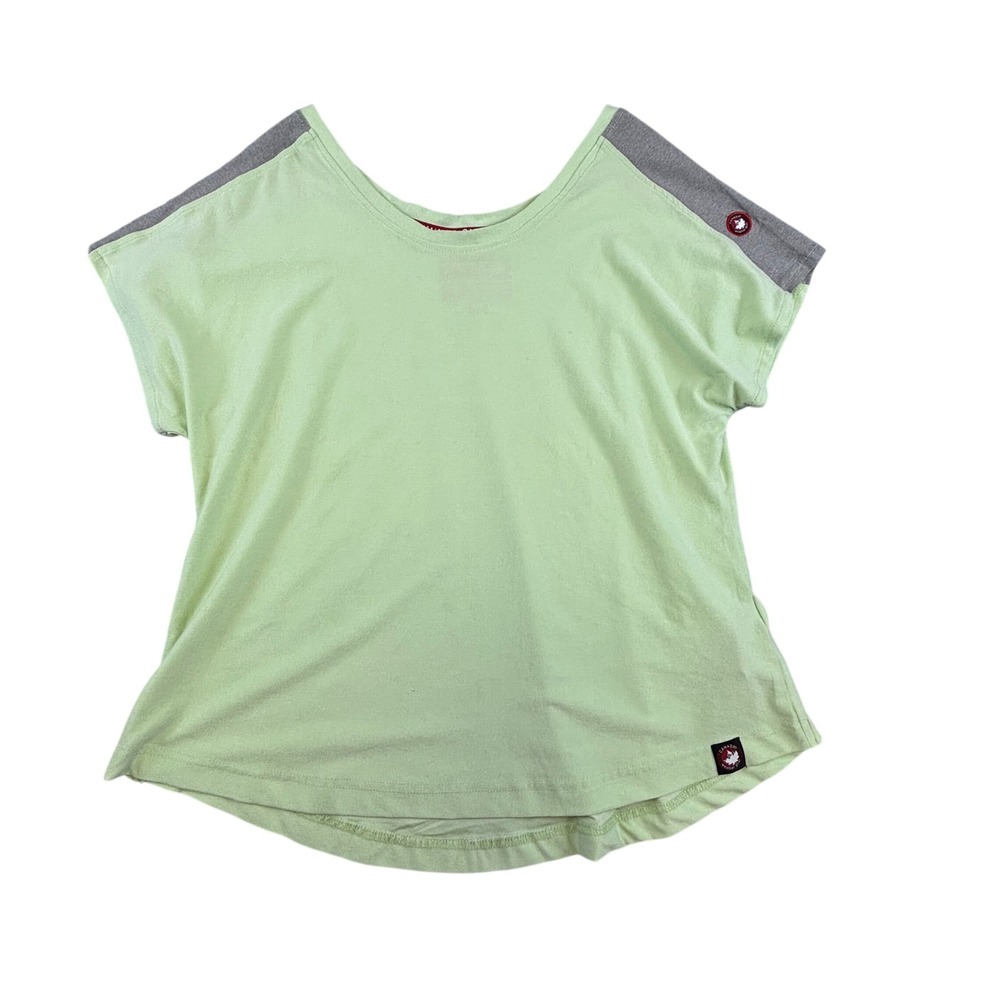 Canada Weather Gear Shirt Women's Medium Scoop Neck Short Sleeve Lime Green Grey
